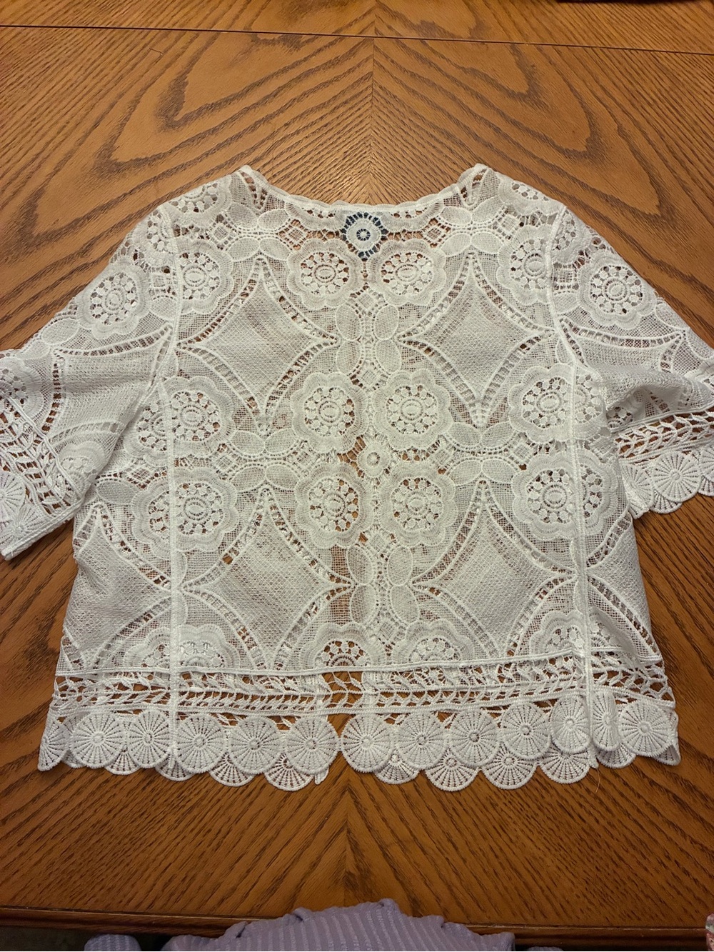 Rabbit Rabbit Rabbit White Crochet Lace Open-Front Blouse - Picture 2 of 7